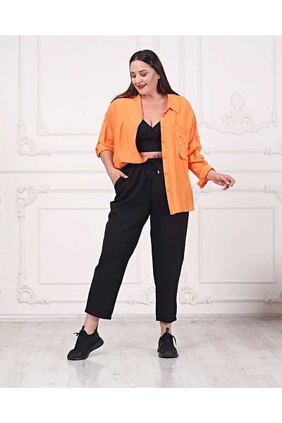 Butik Nilyam Women's Large Size Elastic Waist Trousers 24029 Black