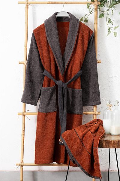 Mürdüm Home روب حمام رجالي من Royal Women - بلاط أنثراسايت