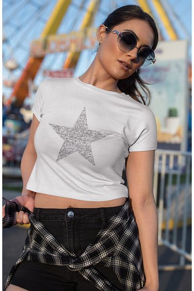 Fuddy Moda Star Printed Glitter Crop Top - Star Printed Crop Μπλούζα