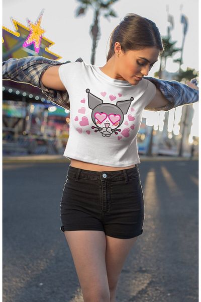 Fuddy Moda Heart Kuromi Printed Crop Top, Heart Printed Crop Μπλούζα