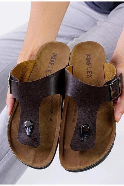 Flex Ανδρικές ορθοπεδικές αντιολισθητικές παντόφλες με σόλα από φελλό, καφέ χ...