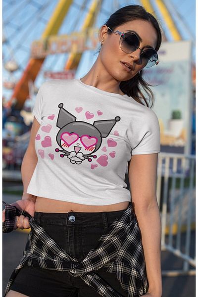 Fuddy Moda Heart Kuromi Printed Crop Top, Heart Printed Crop Μπλούζα
