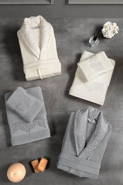 Mürdüm Home Σετ μπουρνούζι με μοτίβο ζακάρ 10 τεμαχίων |   Σετ μπουρνούζι |   Σετ προίκας