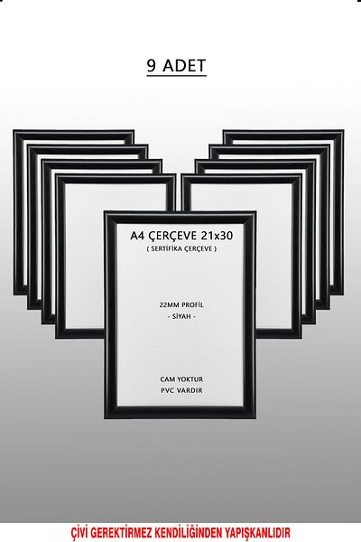 yhfoto 9 Pieces 21x30 Frame - Black Frame - 22mm Profile Photo A4 Frame