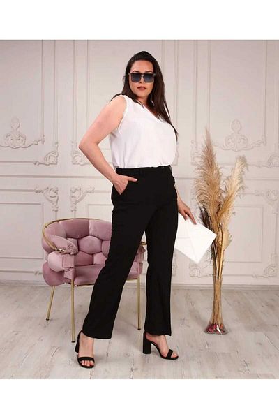 Butik Nilyam Women's Large Size Pipe Leg Flexible Trousers 24027 Black