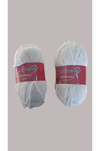 ÇEÇEN HOME (2 Τεμάχια) 501 Velvet Knitting σχοινί πολυεστέρας μαλακό μωρό Λευκό (120mt 100gr)