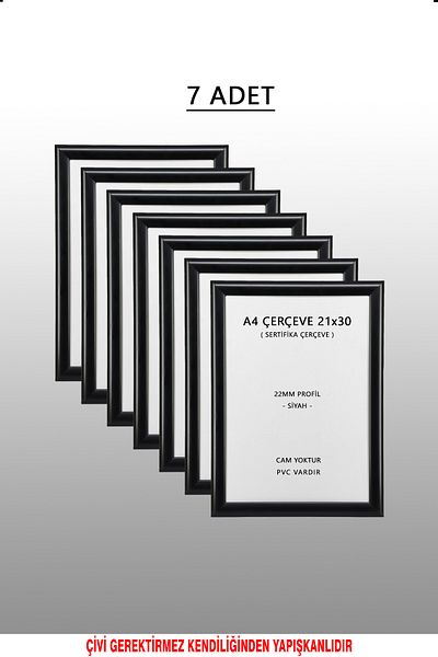 bymat 7 PIECES 21X30 FRAME - BLACK FRAME - 22mm PROFILE PHOTO FRAME