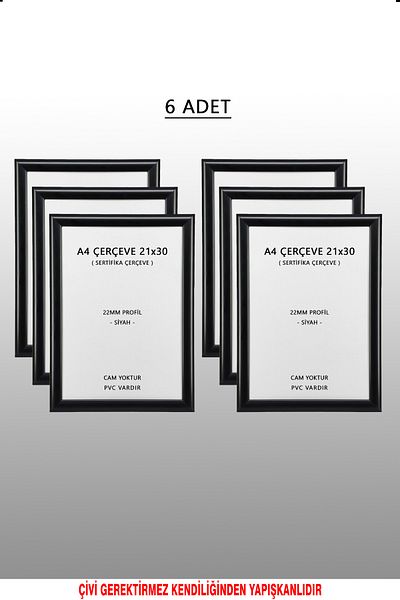 bymat 6 PIECES 21X30 FRAME - BLACK FRAME - 22mm PROFILE PHOTO FRAME