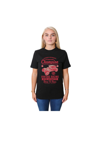 HediyeMania Racing 1980 Vintage με τύπωμα Μαύρο γυναικείο μπλουζάκι με αμερικ...