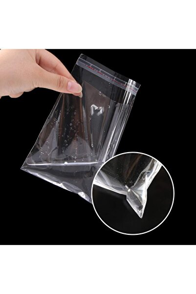 BossPack Şeffaf Bantlı Poşet (16x30 Cm) Parlak Jelatin Poşet (100 Adet)