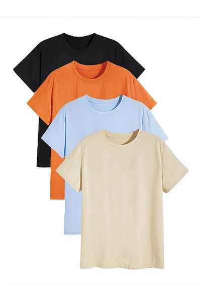 Boi Set de tricou de bază supradimensionat unisex de mărime mare - alb-negru și colorat (pachet de 4)