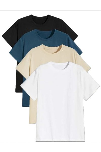Boi Unisex Plus Size Oversize Basic T-Shirt Set - Ασπρόμαυρο και πολύχρωμο (Συσκευασία 4)