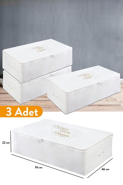 Serstil 3 Pieces - Mega Size White Storage Bag Under Base 74 x 46 x 22 cm