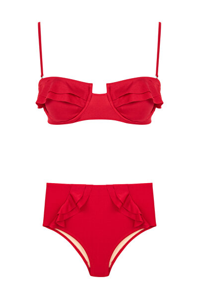 AQUELLA Set de bikini roșu cu sârmă cu volane pentru femei