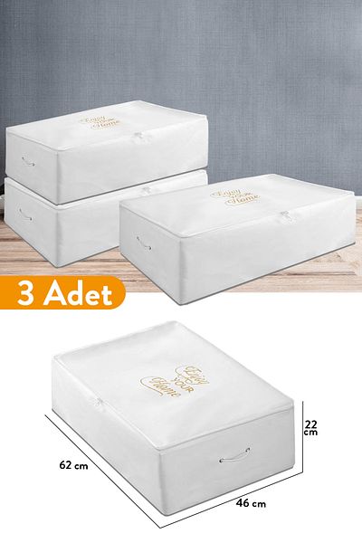 Serstil 3 Pieces - Large Size White Storage Bag Under Plinth 62 x 46 x 22 cm