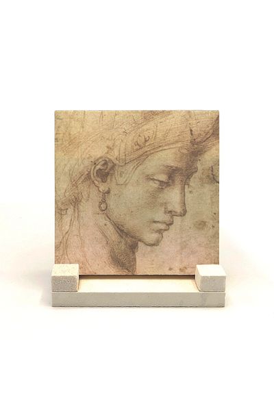 BAKSEPETE Head Study Leonardo Da Vinci Printed Natural Stone Desktop 10x10 Krg-139