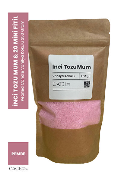Cageartstudio Organik İnci Tozu Mum ( 20 Adet Fitil ile ) Vanilya Aromalı 250 gr - Sonsuzluk ve Romantik Mumları