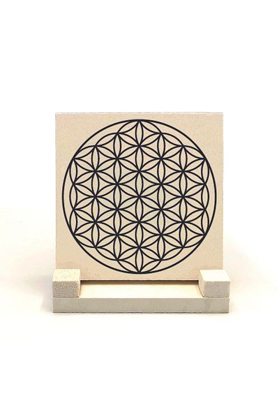 Sadrazam Flower of Life Pattern Printed Natural Stone Desktop 10x10 Kd-109
