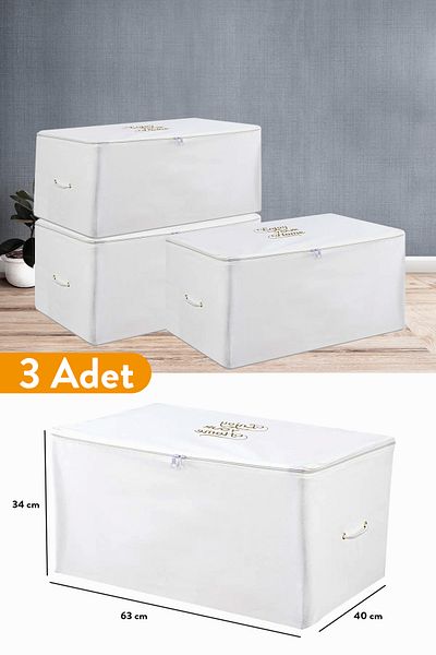Serstil 3 Pieces - Medium Size White Storage Bag 63 X 40 X 34 Cm