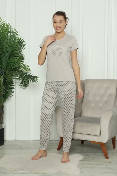 Wordex Mr 7402 Set de pijamale pentru femei cu mâneci scurte din viscoză, cu model de inimă, cu agrafă de păr