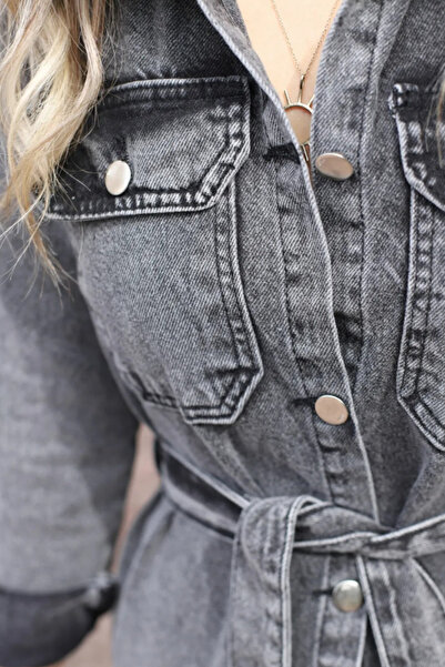 fehika Rochie de blugi cu nasturi, cu centură, denim, gri