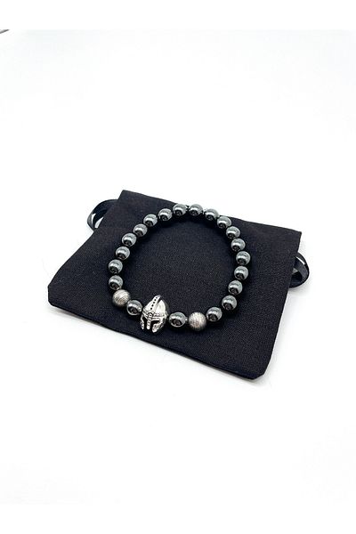 Walue Hematite Natural Stone Bracelet with Knight Head > Certified