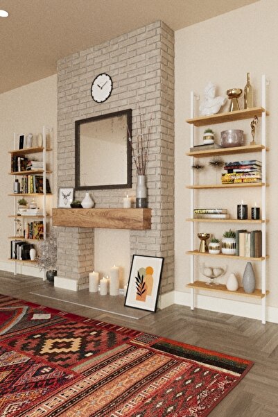 Phobia Kitaplık, Yeni Beyaz Metal Kitaplık, 6 Raflı Duvara Monte , Çam Duvar Rafı Kitaplık, Mobilya 744