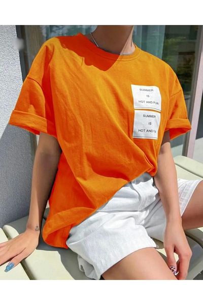 BYMEER Tricou oversize cu imprimeu de vară portocaliu