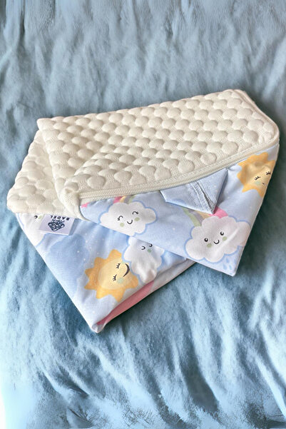 Badel Tekstil Bebek Hurcu, Bulut ve Gökkuşağı Desenli, Çift Kumaş, 25x25x35 cm
