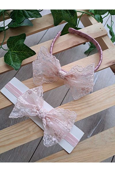 Gkt Tasarım Powder Lace Mother Baby Maternity Crown Set