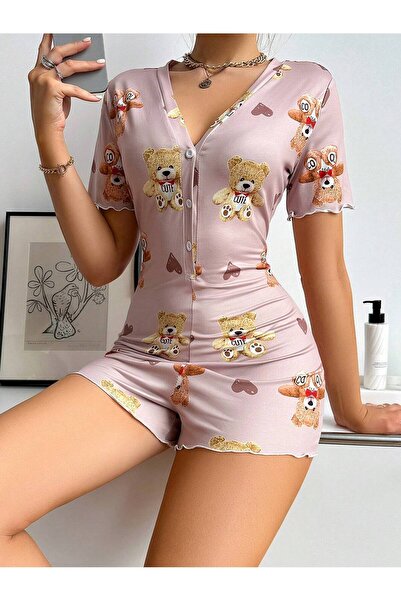 the DIFFerent Teddy bear print short sleeve sleepwear jumpsuit