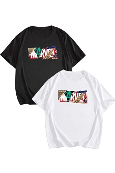 PERISENSE Unisex Kadın Erkek Marvel 1 Baskılı Sevgili Çift Kombini Oversize T...
