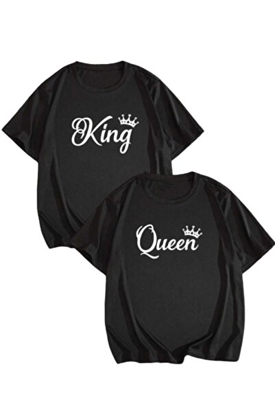 PERISENSE Set de 2 tricouri unisex, femei, bărbați, cu imprimeu King Queen