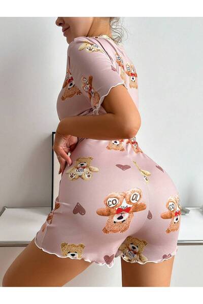 the DIFFerent Teddy bear print short sleeve sleepwear jumpsuit