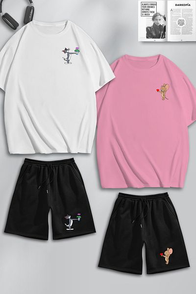 macklin Unisex Γυναικείες Ανδρικές λουλουδένιες μπλούζες και σορτς με στάμπα για ερωτευμένο ζευγάρι