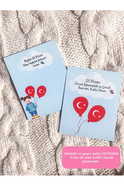 Hayal.kirtasiyesi April 23 10X8 cm 20 Pieces Bracelet Gift Greeting Note Celebration Card (Without Bracelet)