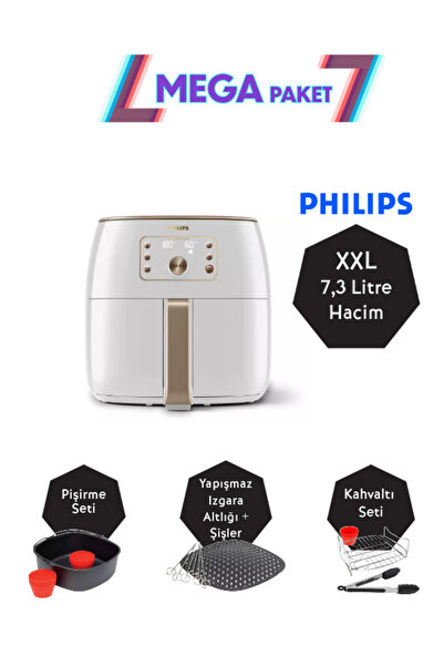 XXL 7.3 lt Yağsız Fritöz, Izgara ,Pişirici ve Kahvaltı Paketi, HD9870 MEGA Set Lambader Hediyeli