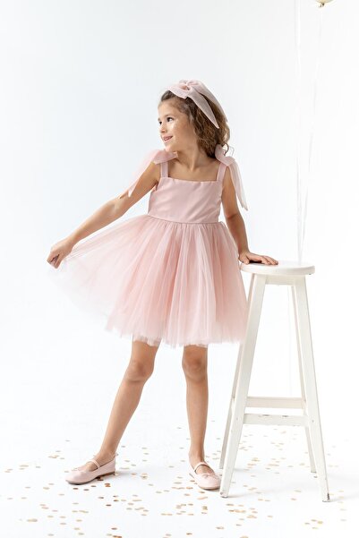 PixyLove Pudra Kız Çocuk Elbise Lady Bow
