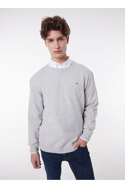 Lee Crew Neck Gray Melange Men's Sweatshirt L81Iry036 Crew Neck Sweatshirt