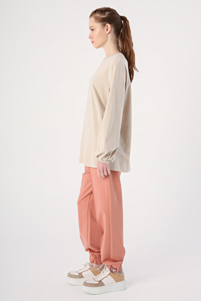 ALLDAY Stone Crew Neck Gathered Cotton Blouse