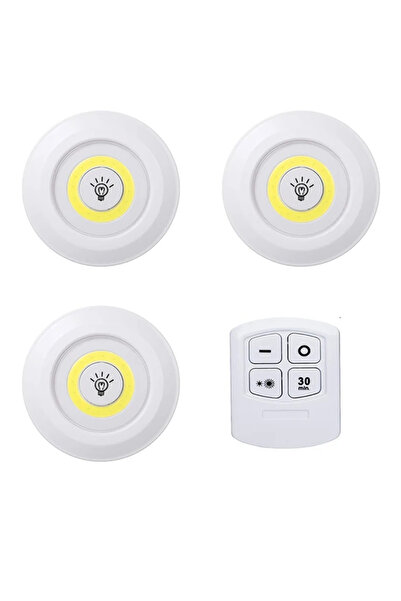 Soillium 3lü Dekoratif Dolap İçi Koridor Antre Aydınlatma Pilli Kumandalı Spot Led Işık Yapışkanlı Kumandalı