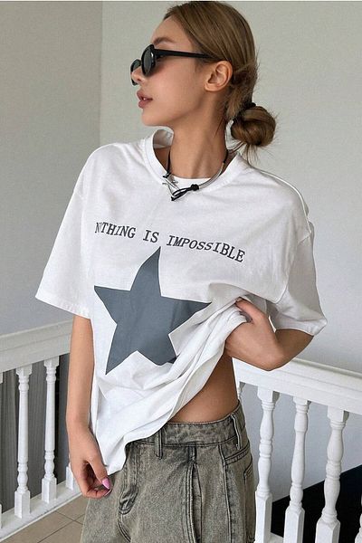MODAGEN Γυναικείο T-Shirt Nothın Star Print Oversize