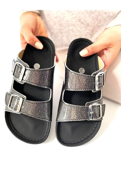 İLOLİCA Double Banded Buckle Orthopedic Anatomical Sole Side Stitched Women's Slippers