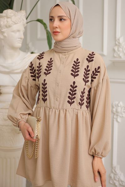 benguen 2036 Leaf Patterned Shirt Mink