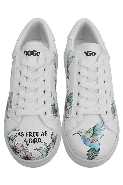 Dogo Women's Vegan Leather White Sneakers - As Free As a Bird Design