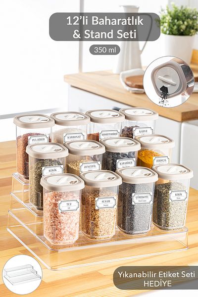 Meleni Home 3-Tier 12-Piece Spice Rack with Stand, Kitchen Organizer Organizer Set Transparent 12x350ml