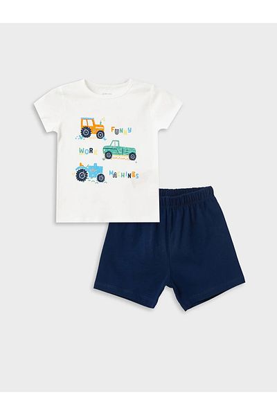LC Waikiki LCW baby Crew Neck Short Sleeve Printed Baby Boy Pajamas Set with Shorts