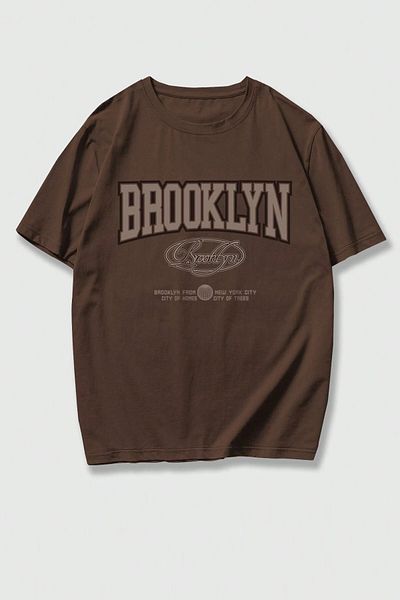 MODAGEN Unisex Brown Brookyln Printed Oversize T-Shirt
