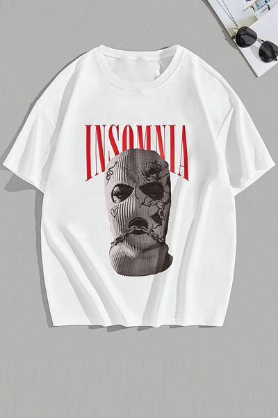 MODAGEN Μπλουζάκι Unisex Insomnia με στάμπα λευκό oversize