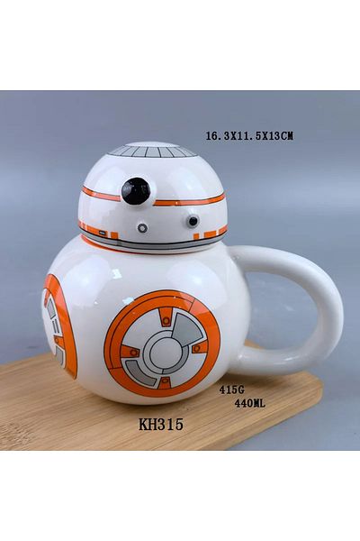 FG KONNİCHİWA كوب روبوت ستار وورز BB-8 مع غطاء كوب سيراميك إبداعي مصنوع يدويًا هدية عيد ميلاد
